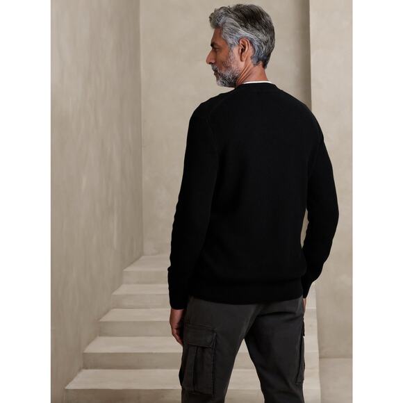 BANANA REPUBLIC Racking Stitch Sweater Black {3O42} - Picture 2 of 4